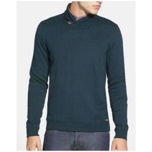 Ted Baker London XXL Forest Green Mock Collar Jersey Pullover Long Sleeve Shirt